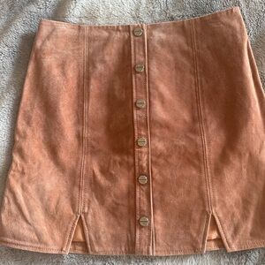 OBEY Worldwide Genuine Leather Mini Skirt Blush -NWT size 26 with button closure